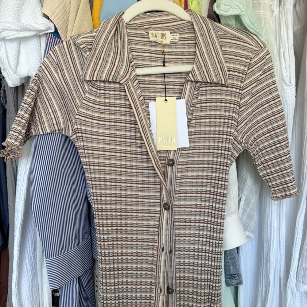 NATION Brand Brown Plaid/Striped Button-Down Maxi Dress - Picture 2 of 5
